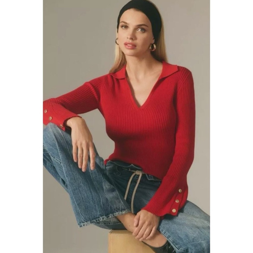 Anthropologie Maeve Polo Bell Sleeve Sweater